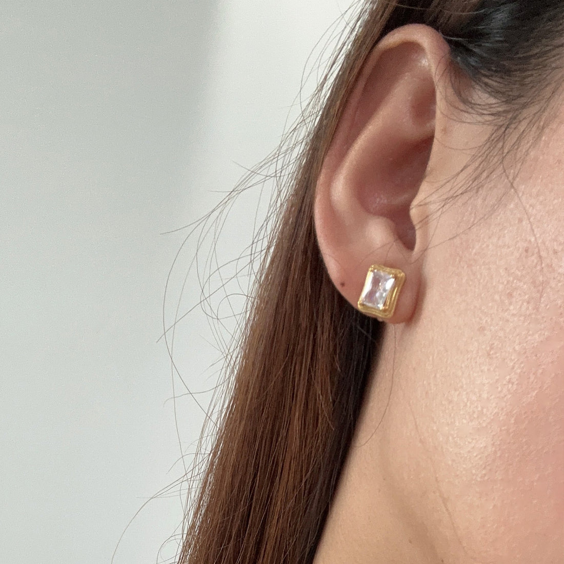 Gold Resin CZstud clip-on earrings by SOMIY – pain-free non-pierced jewelry for everyday wear