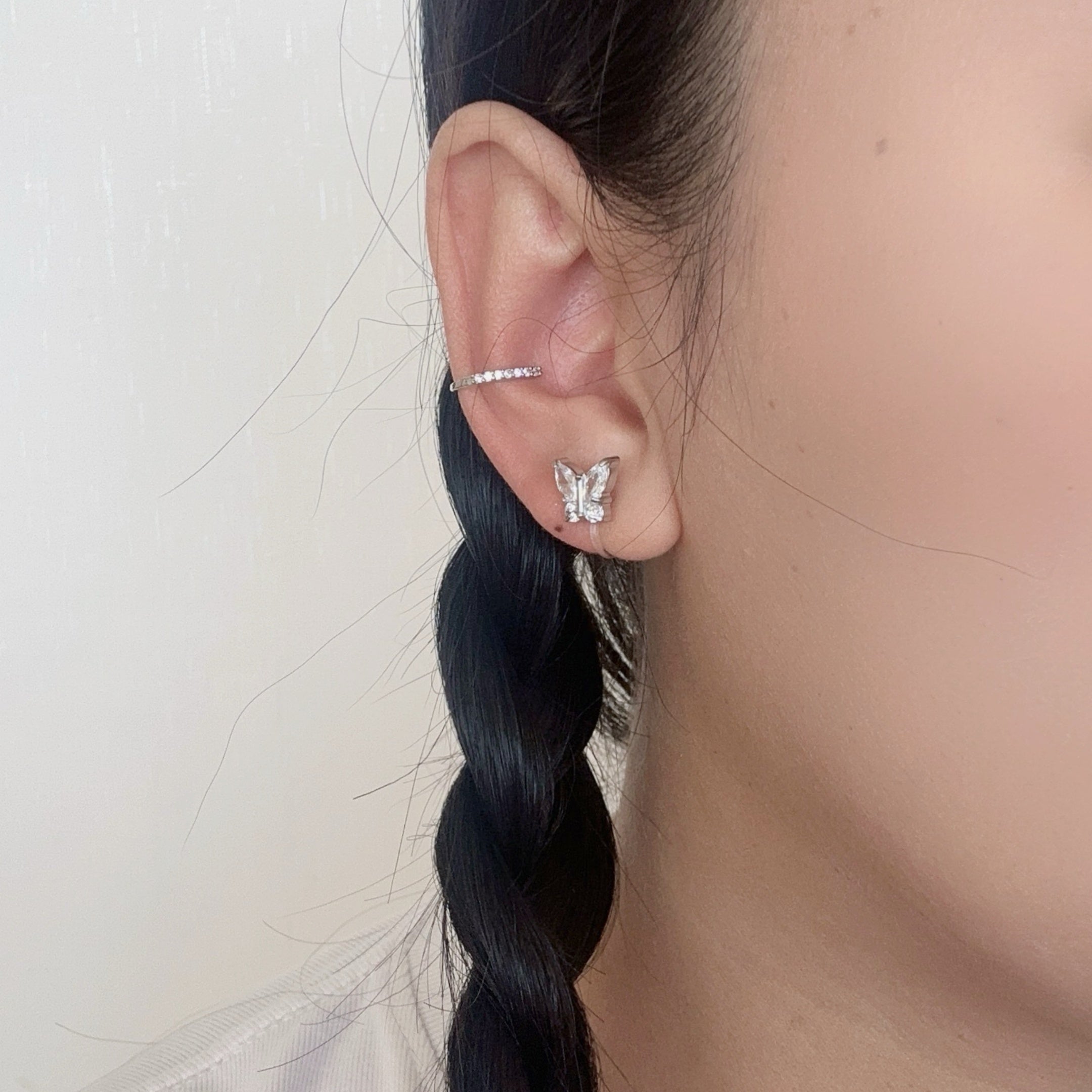 Butterfly and diamond Clip-On Stud Earrings