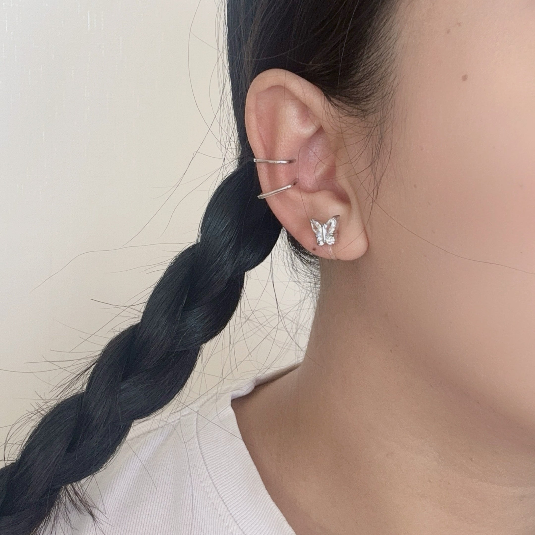 Butterfly and diamond Clip-On Stud Earrings