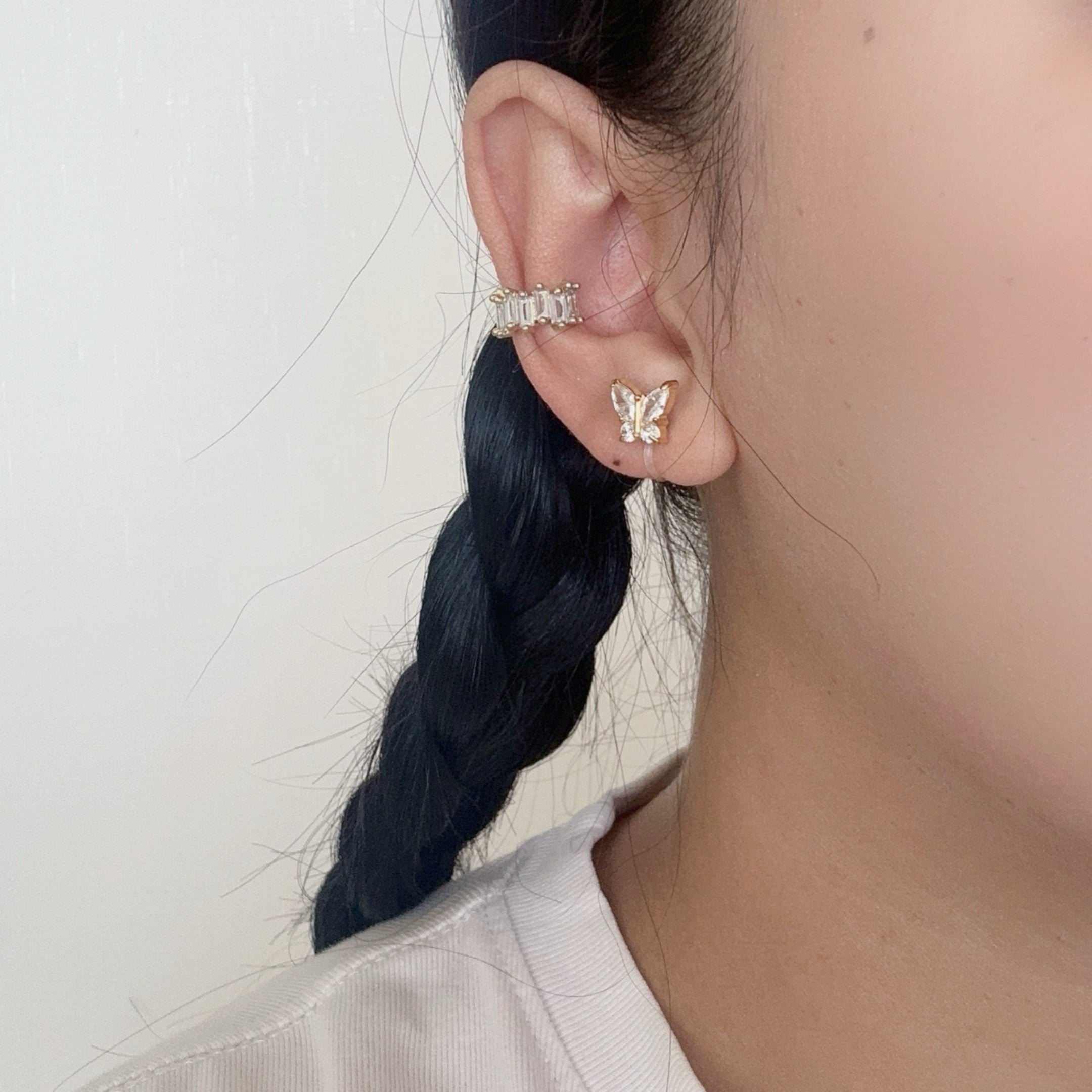 Butterfly and diamond Clip-On Stud Earrings