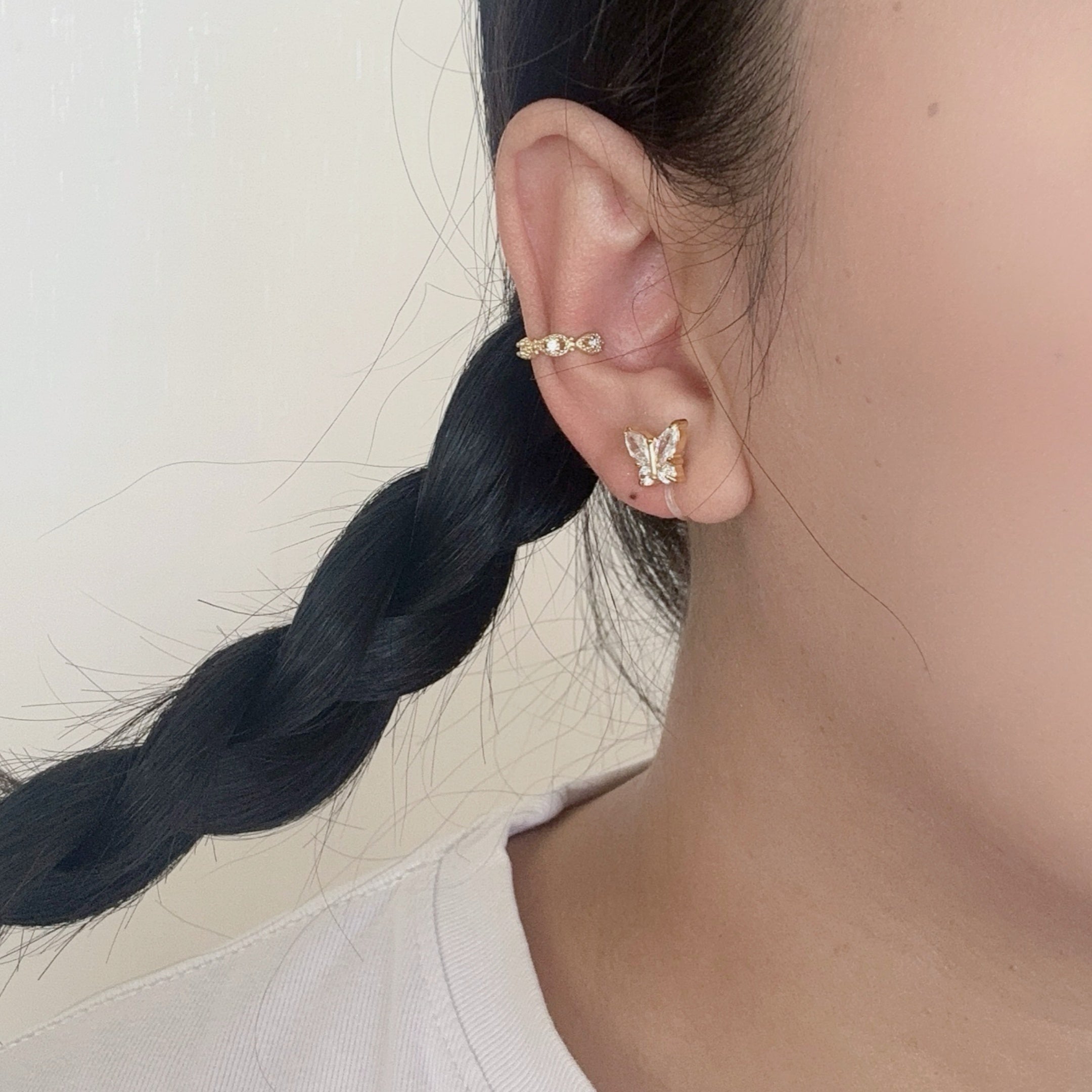 Butterfly and diamond Clip-On Stud Earrings