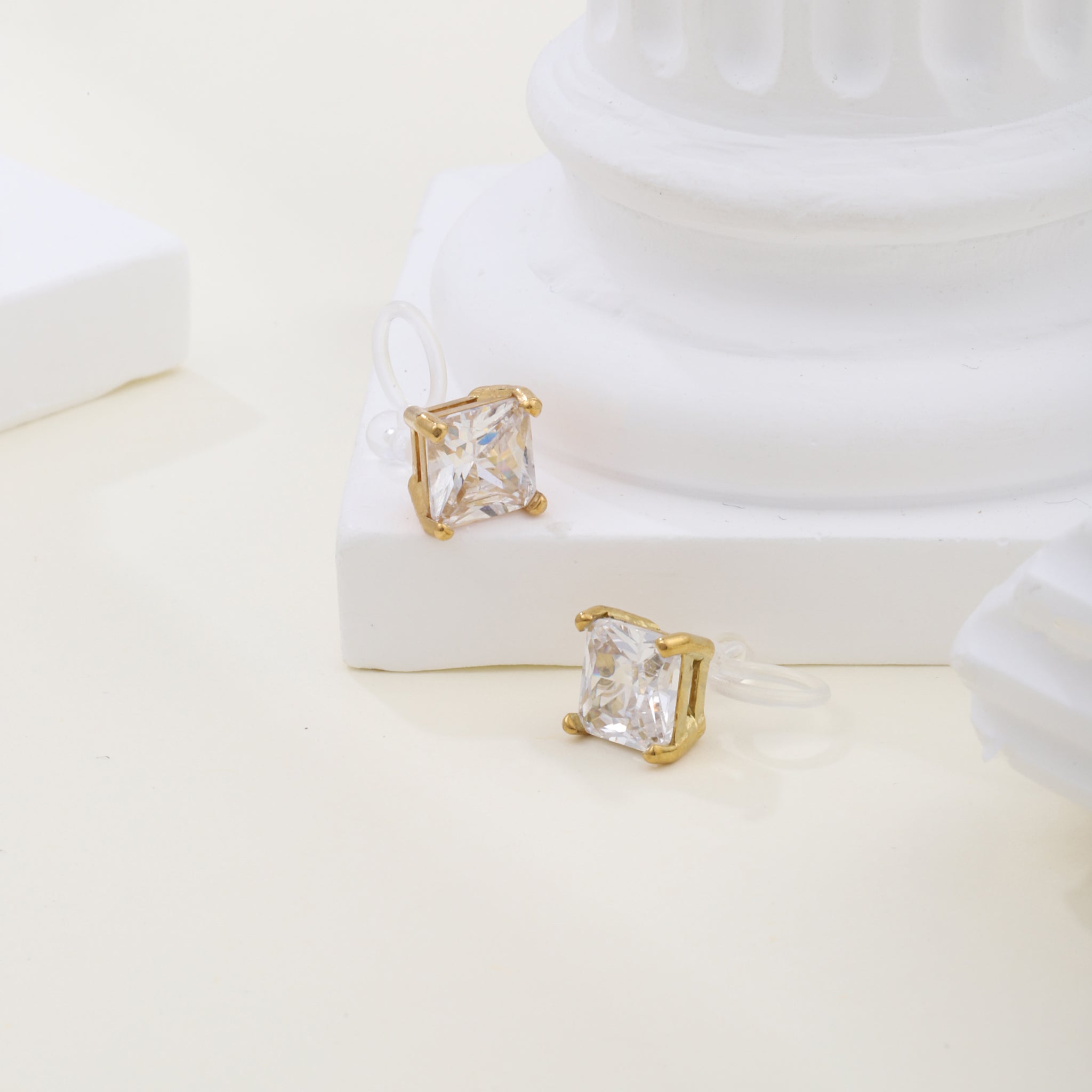 Gold Resin CZstud clip-on earrings by SOMIY – pain-free non-pierced jewelry for everyday wear