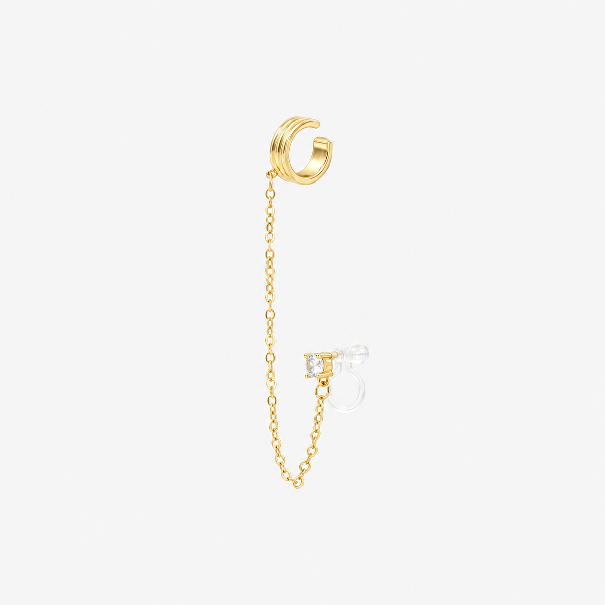 CZ Chain Ear Cuffs with Clip-On Studs in gold by SOMIY