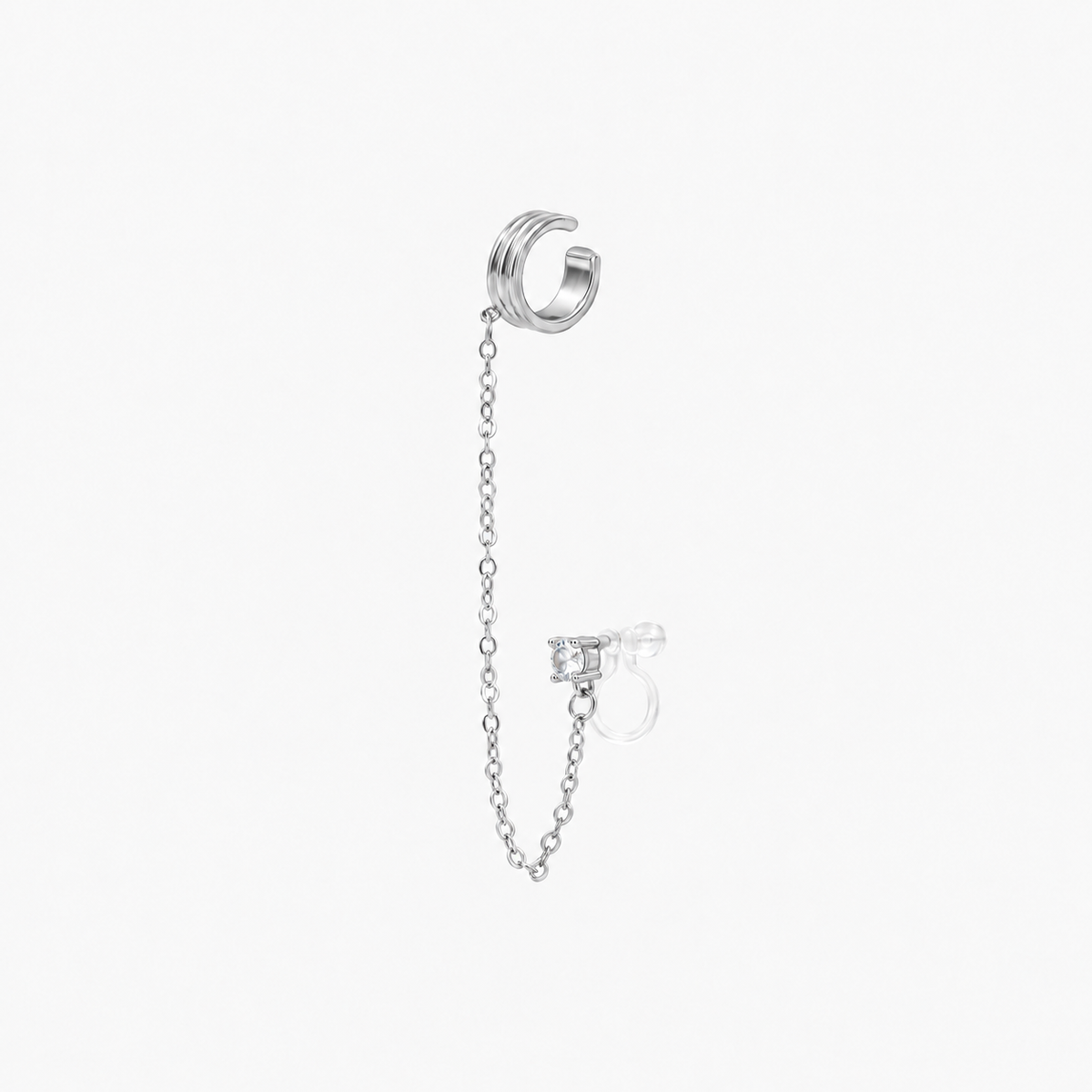 CZ Chain Ear Cuffs with Clip-On Studs in silver by SOMIY