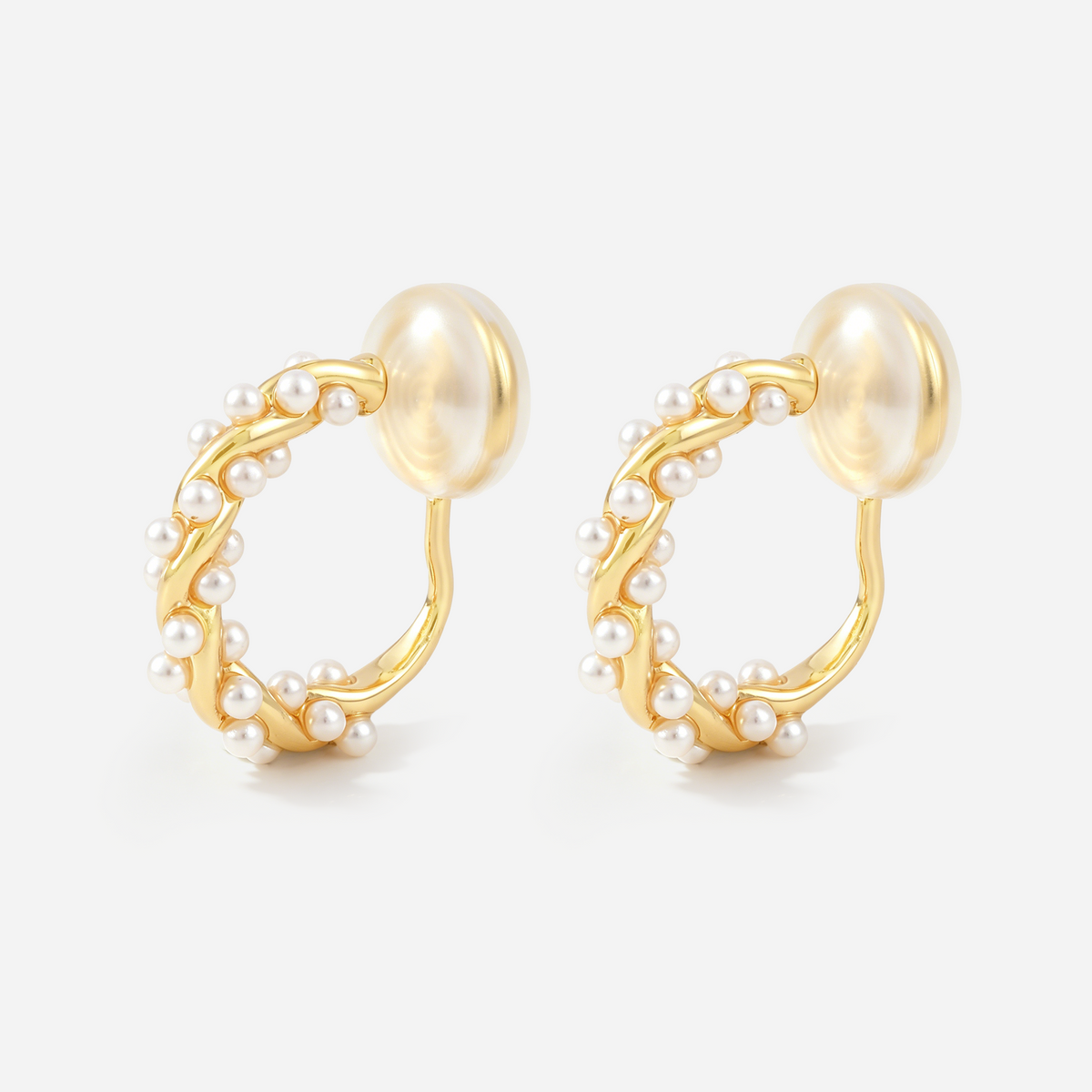 Mini Pearl Twist Clip-On Hoops in gold by SOMIY