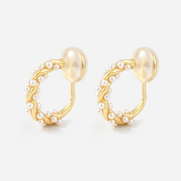 Mini Pearl Twist Clip-On Hoops in gold by SOMIY