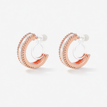 Rose gold mother-of-pearl and cubic zirconia clip-on hoop earrings with clear resin clips