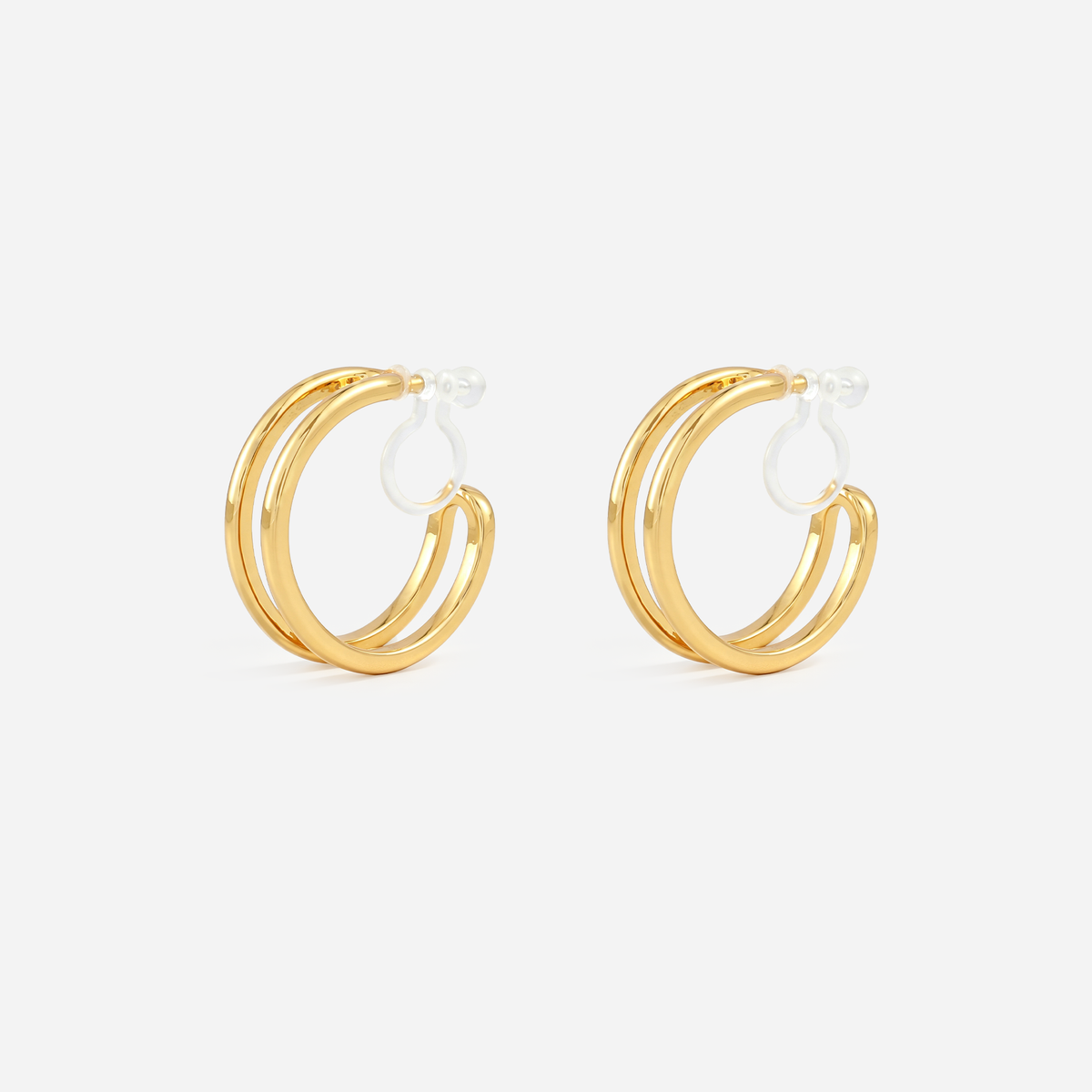 Parallel Double Clip-On Hoop Earrings in gold by SOMIY