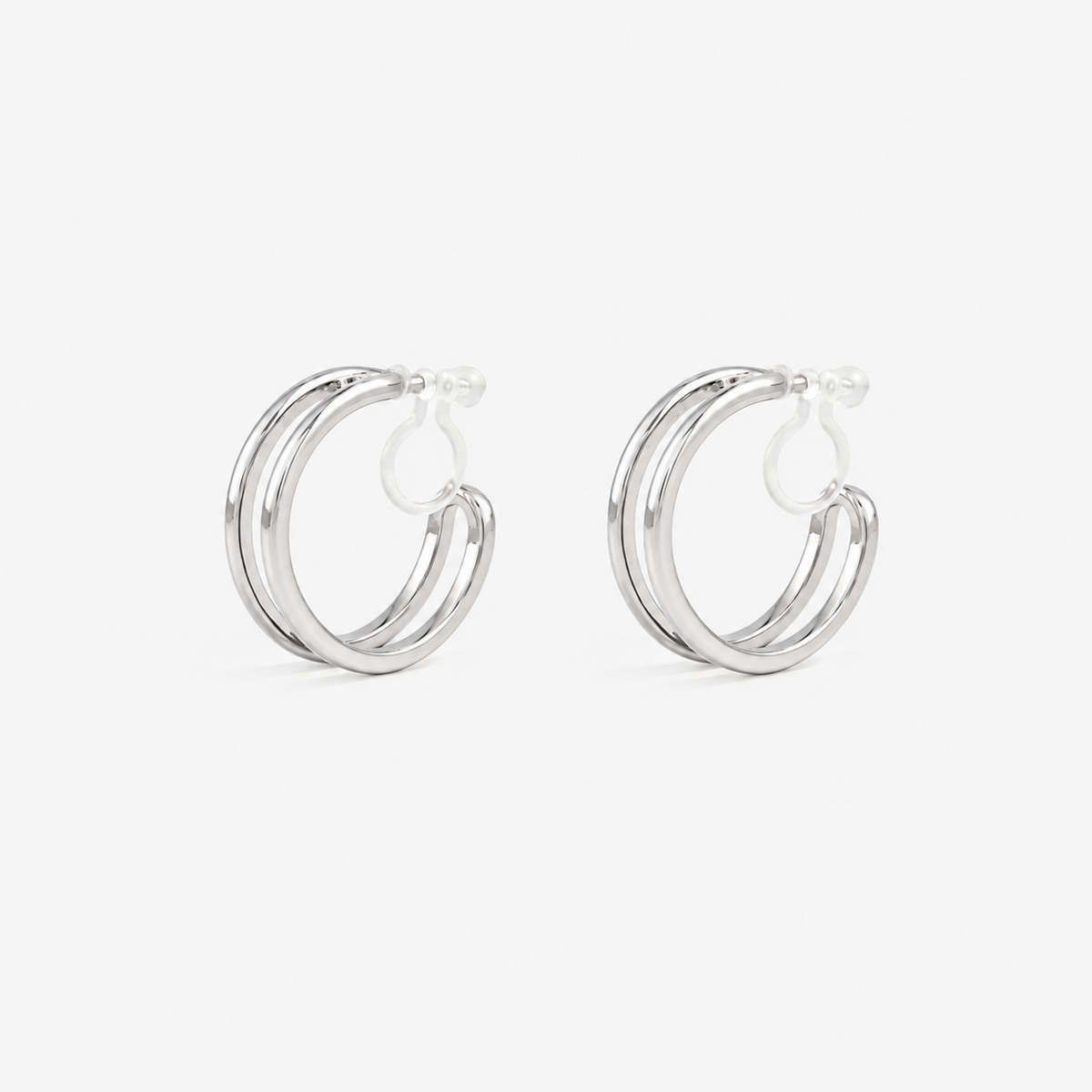 Parallel Double Clip-On Hoop Earrings in silver by SOMIY