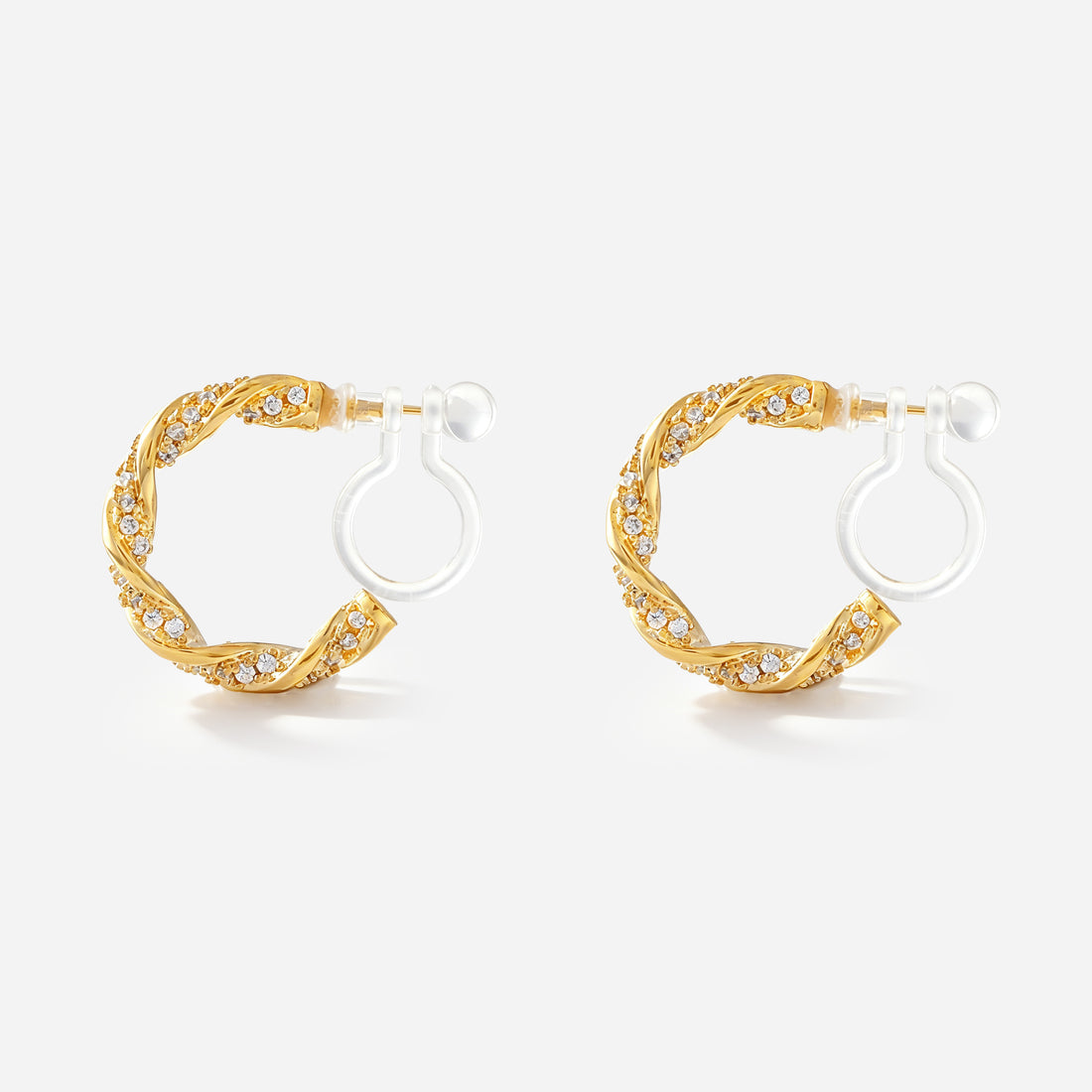 Pavé Twist Clip-On Hoop Earrings in gold by SOMIY