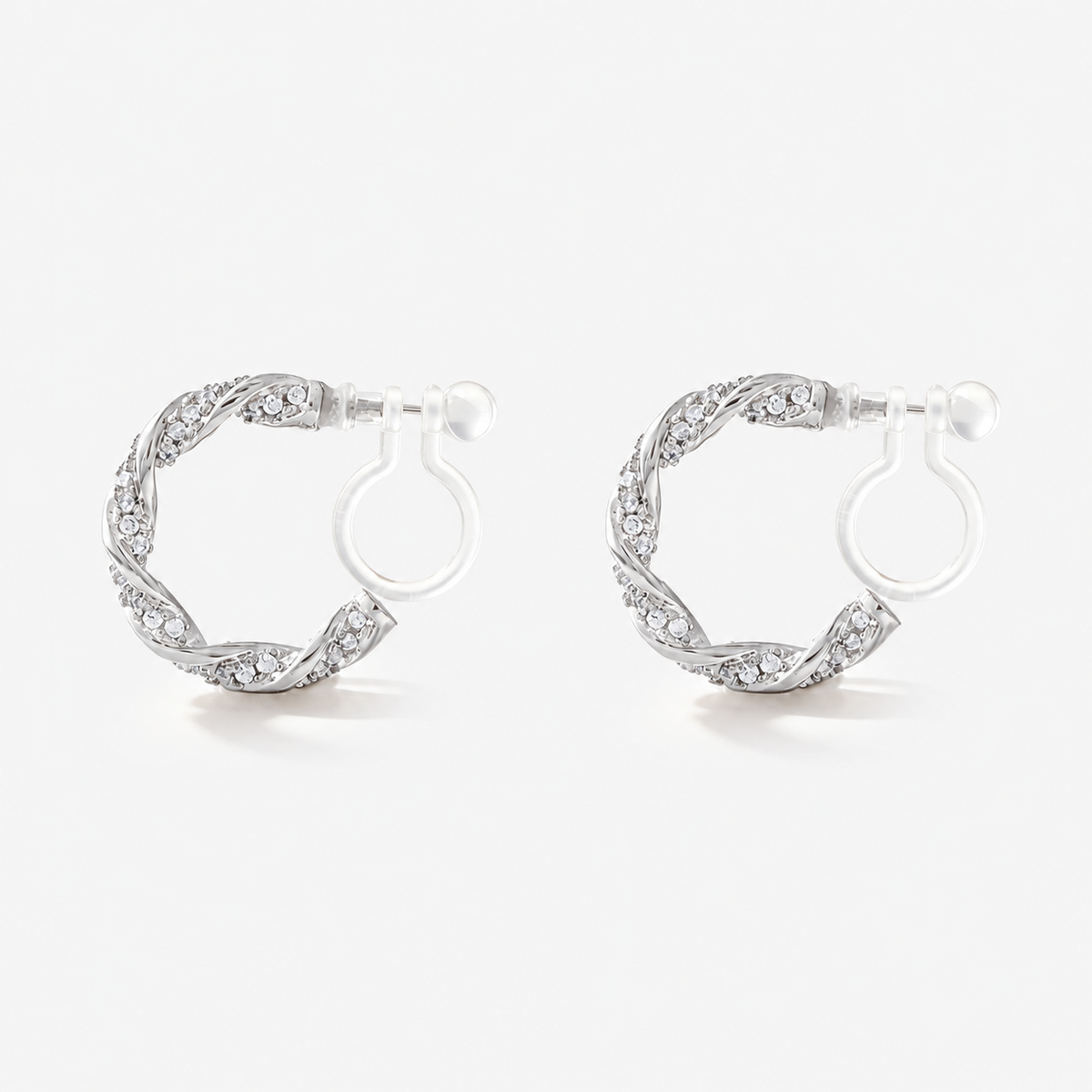 Pavé Twist Clip-On Hoop Earrings in silver by SOMIY