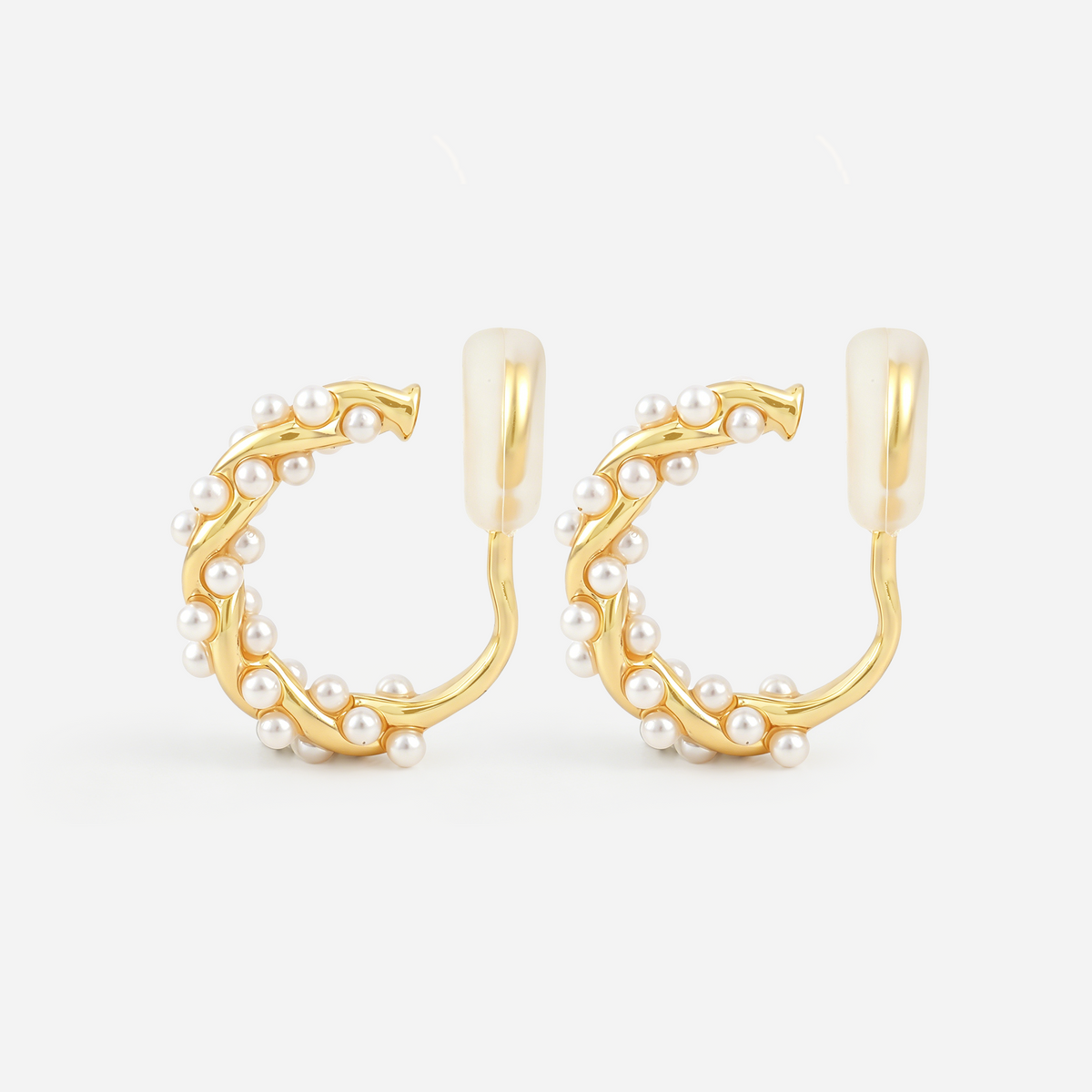 Mini Pearl Twist Clip-On Hoops in gold by SOMIY