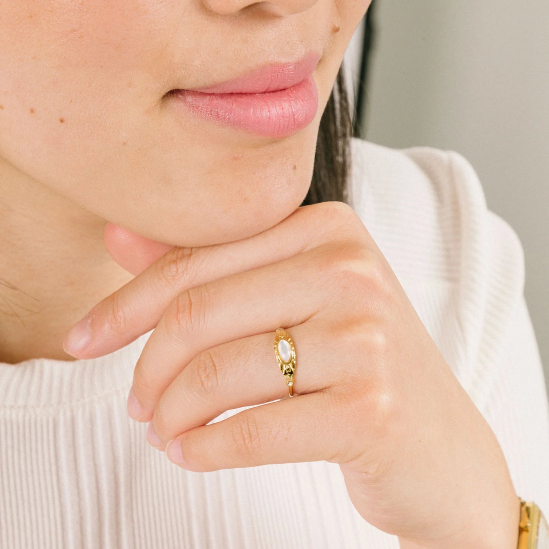 Gold Pearladjustable ring by SOMIY – elegant minimalist jewelry for everyday wear