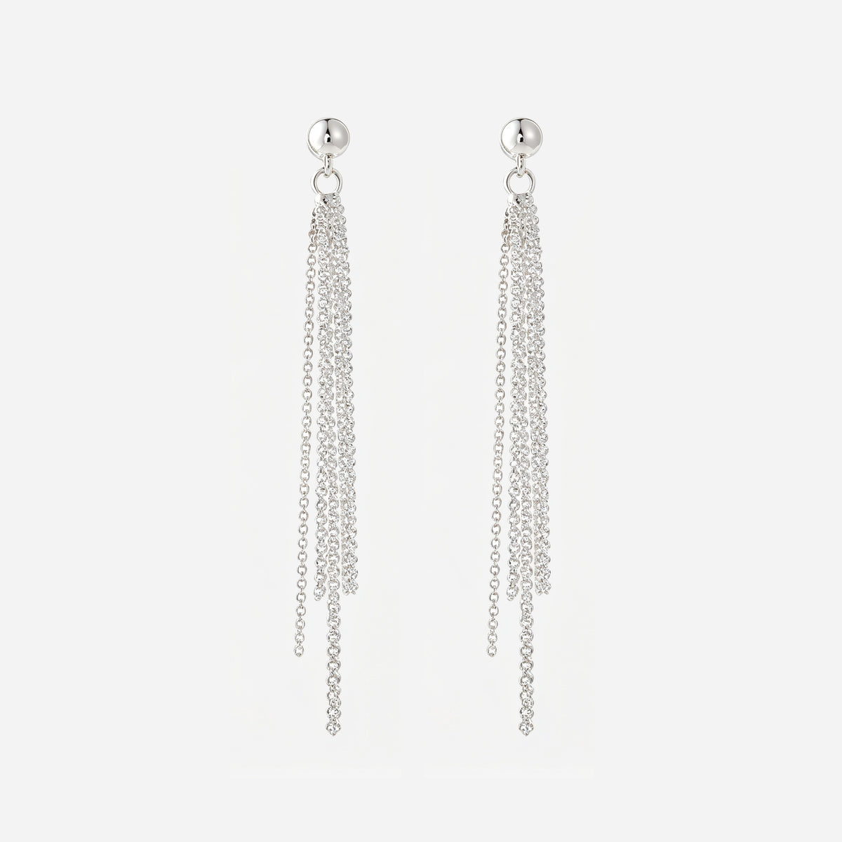 Round Top Chain Tassel Clip-On Dangle Earrings in silver by SOMIY