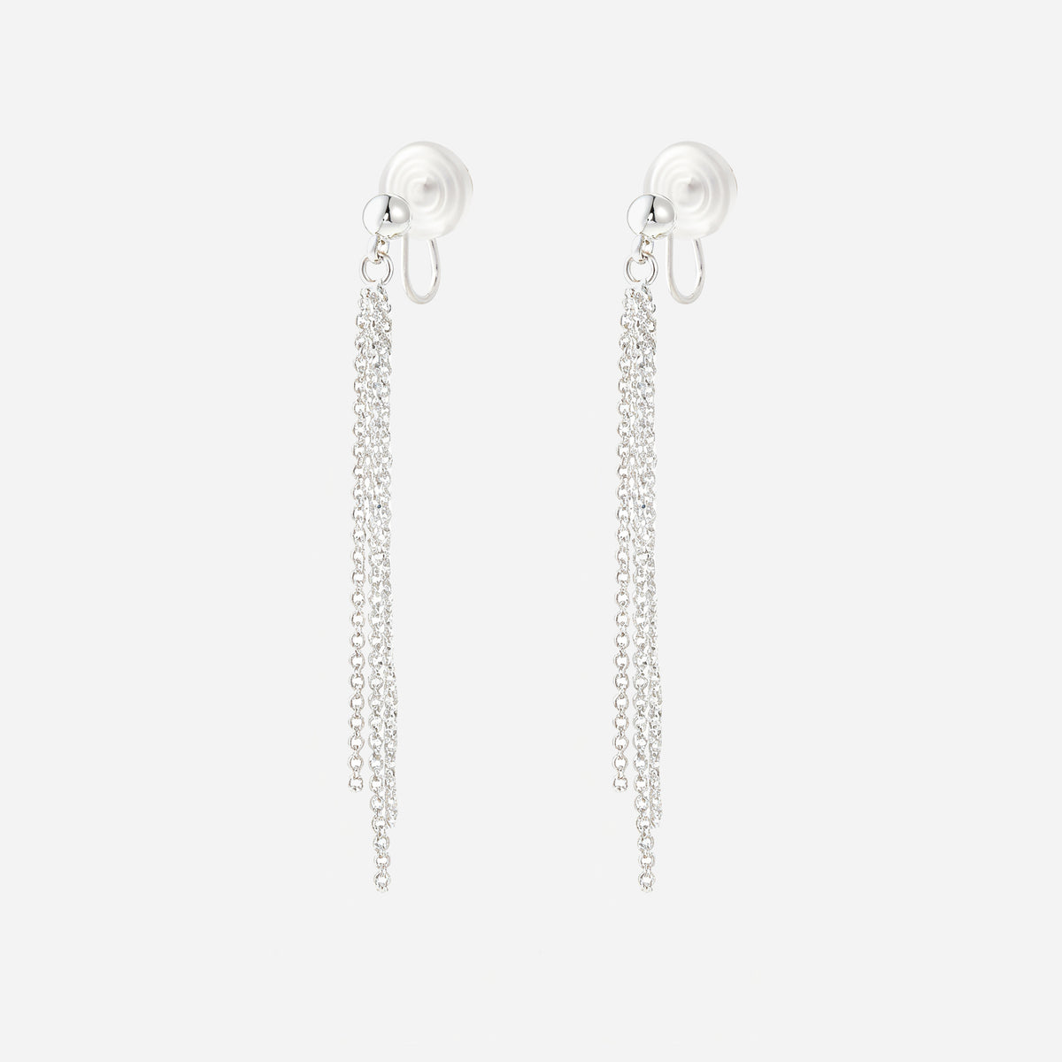Angled view of SOMIY Round Top Chain Tassel Mosquito Coil Clip-On Dangle Earrings in silver, showing the mosquito coil clips