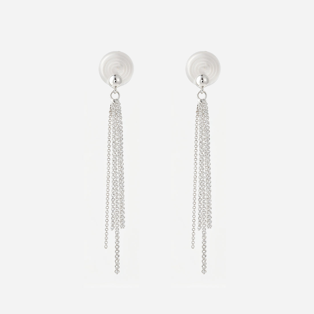Round Top Chain Tassel Mosquito Coil Clip-On Dangle Earrings in silver by SOMIY