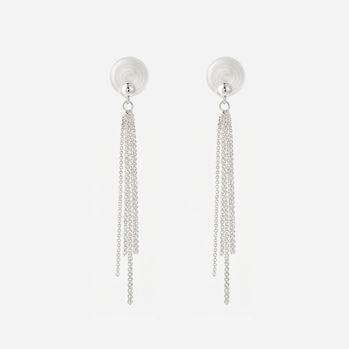 Round Top Chain Tassel Mosquito Coil Clip-On Dangle Earrings in silver by SOMIY