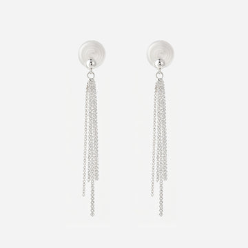 Round Top Chain Tassel Mosquito Coil Clip-On Dangle Earrings in silver by SOMIY