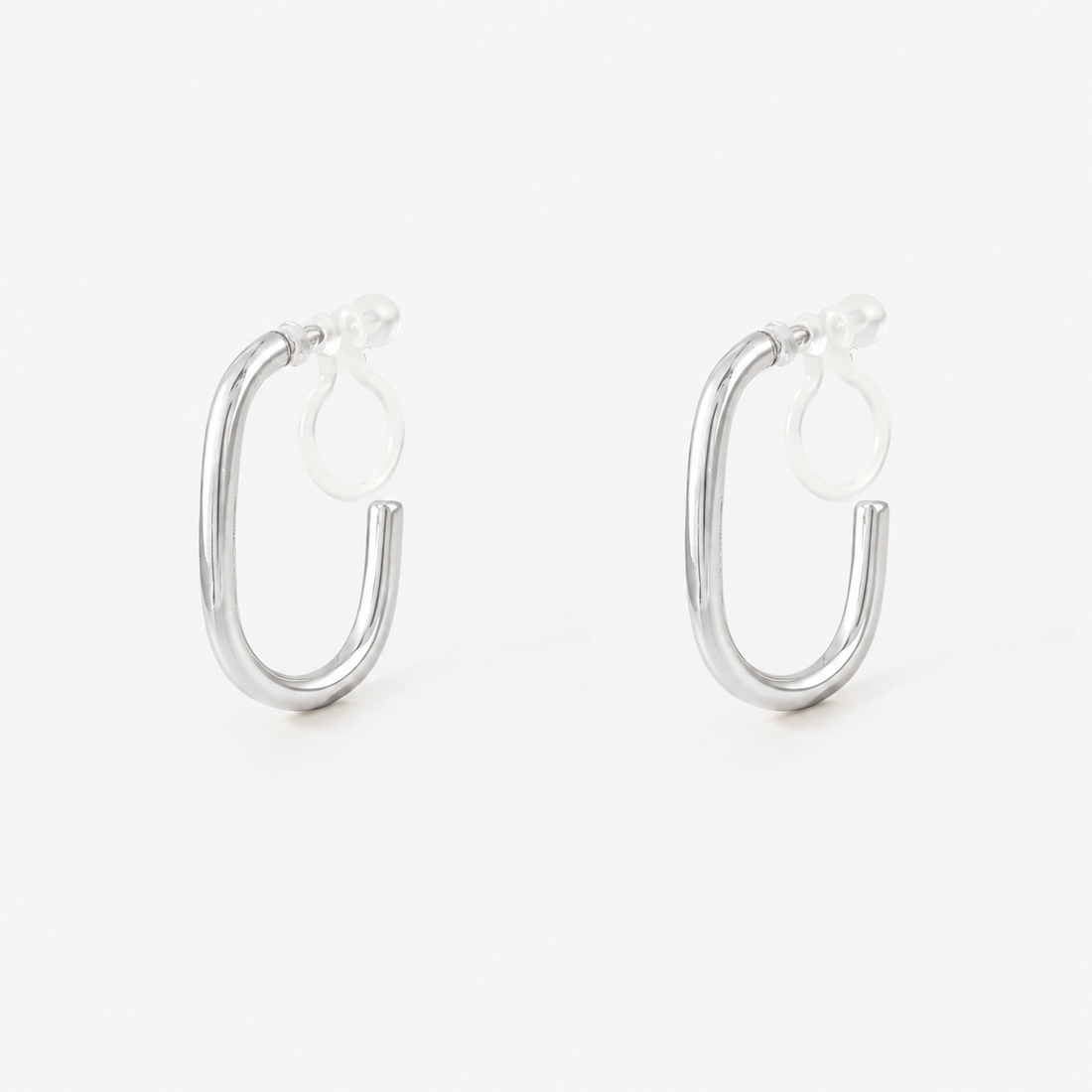 Small Oval Clip-On Hoop Earrings in silver by SOMIY
