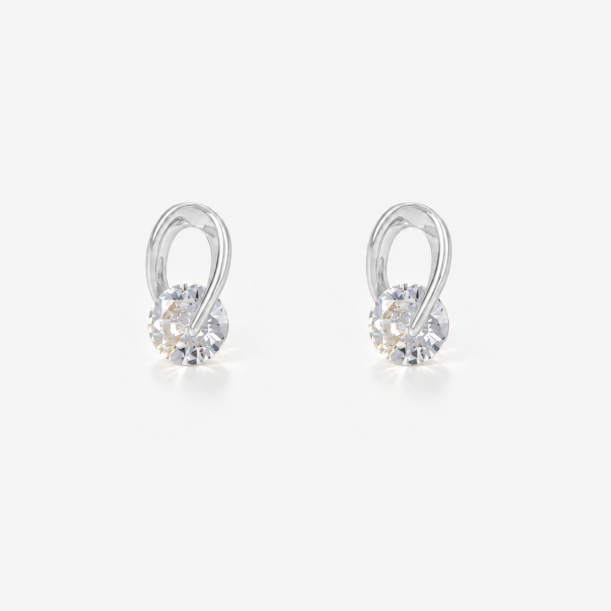 Solitaire Loop Clip-On Stud Earrings in silver by SOMIY