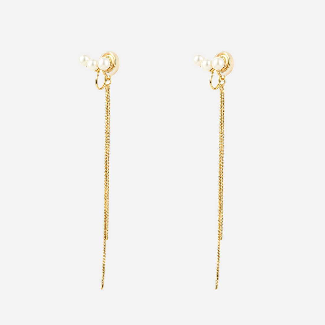 Triple Pearl Tassel Clip-On Dangle Earrings in gold by SOMIY
