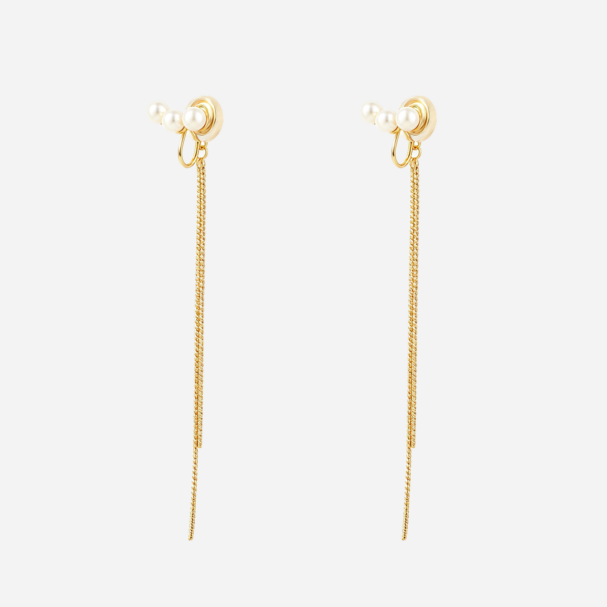 Triple Pearl Tassel Clip-On Dangle Earrings in gold by SOMIY