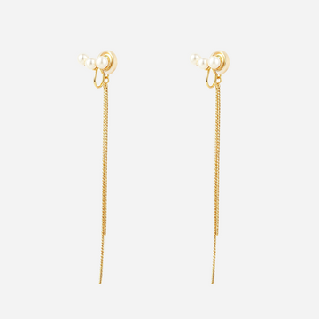 Triple Pearl Tassel Clip-On Dangle Earrings in gold by SOMIY