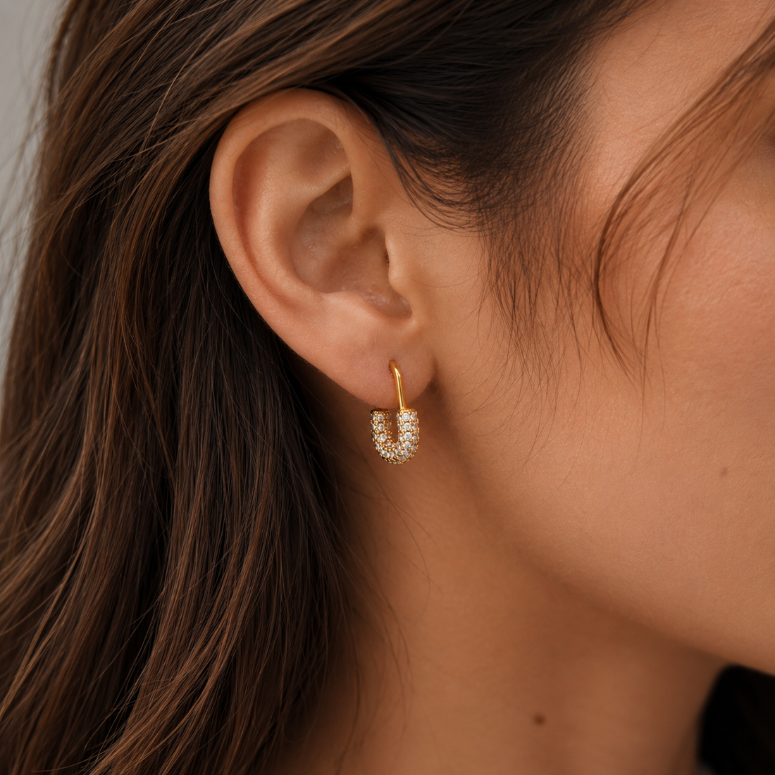 U-Shaped Pavé Clip-On Hoop Earrings in gold by SOMIY
