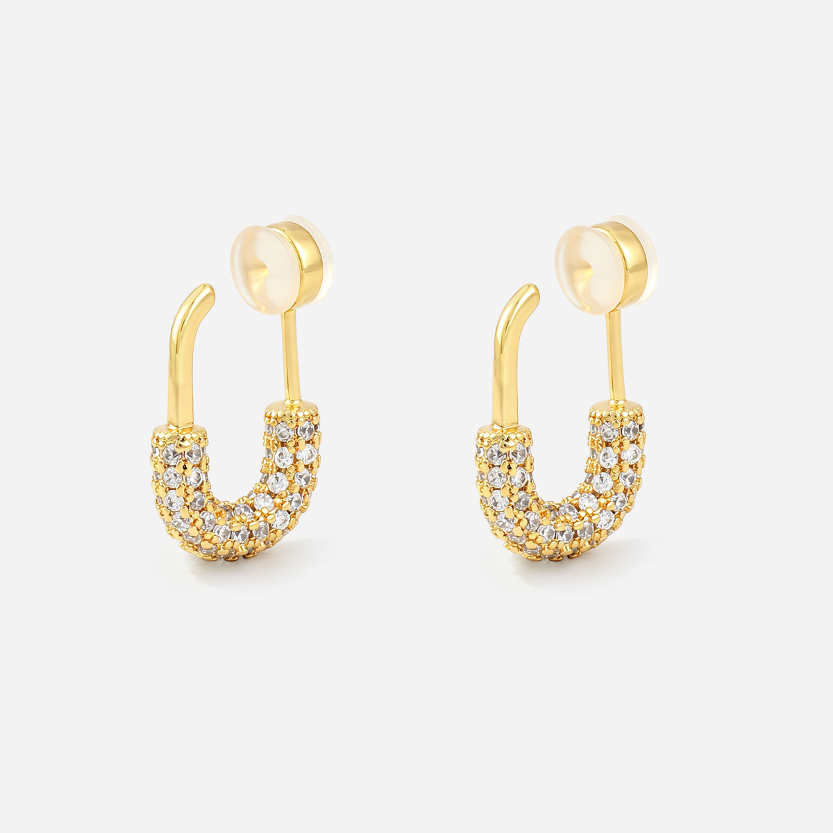 U-Shaped Pavé Clip-On Hoop Earrings in gold by SOMIY