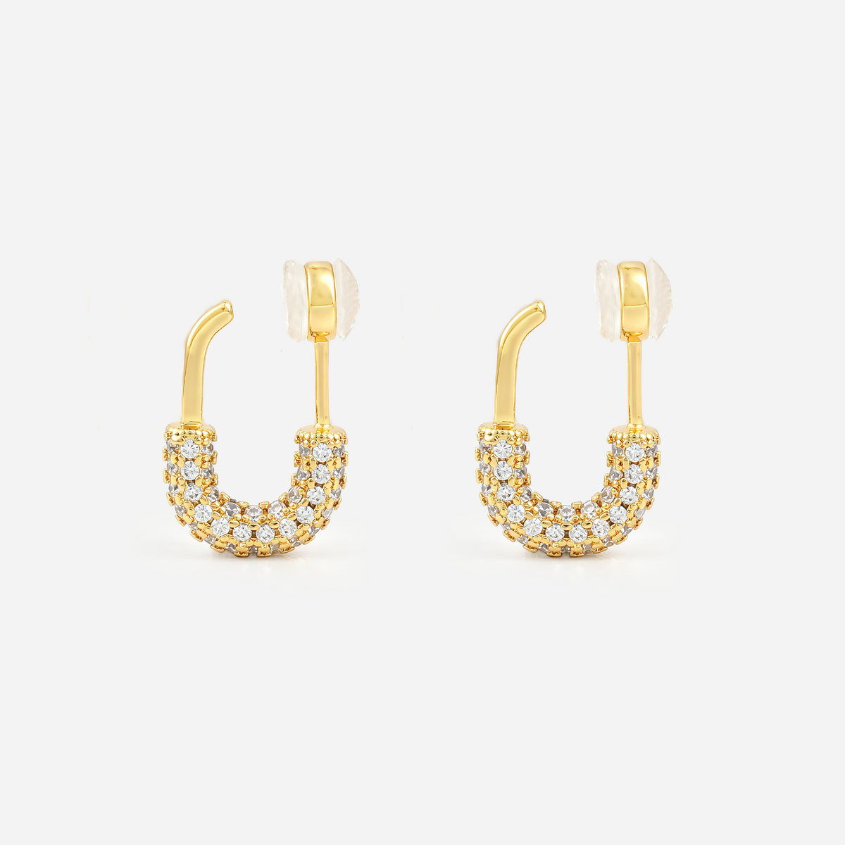 U-Shaped Pavé Clip-On Hoop Earrings in gold by SOMIY