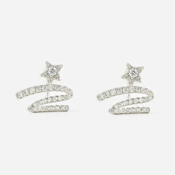 Star Swirl Crystal Clip-On Stud Earrings in silver front view