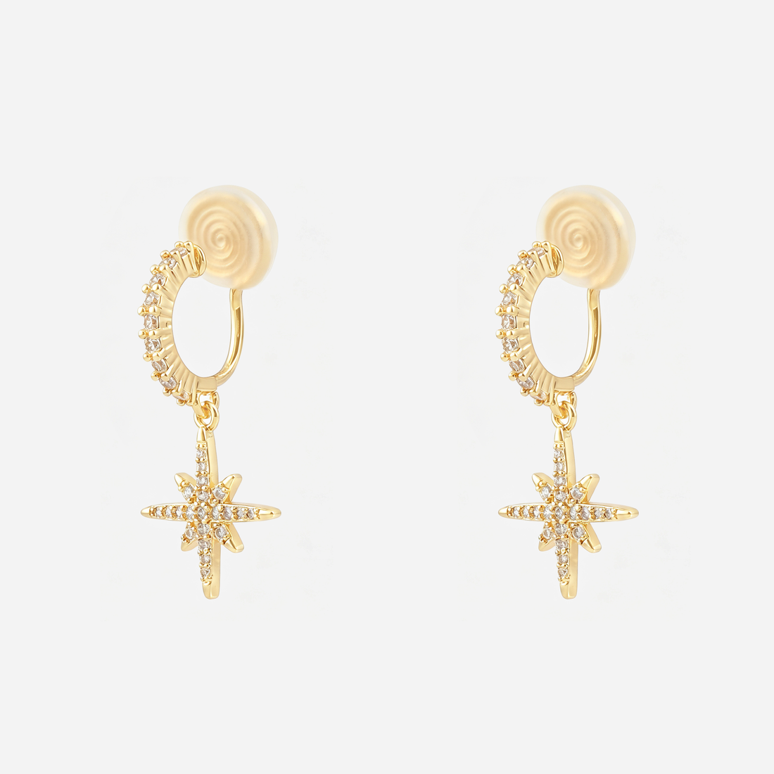 Starburst Crystal Clip-On Dangle Earrings in gold angle view