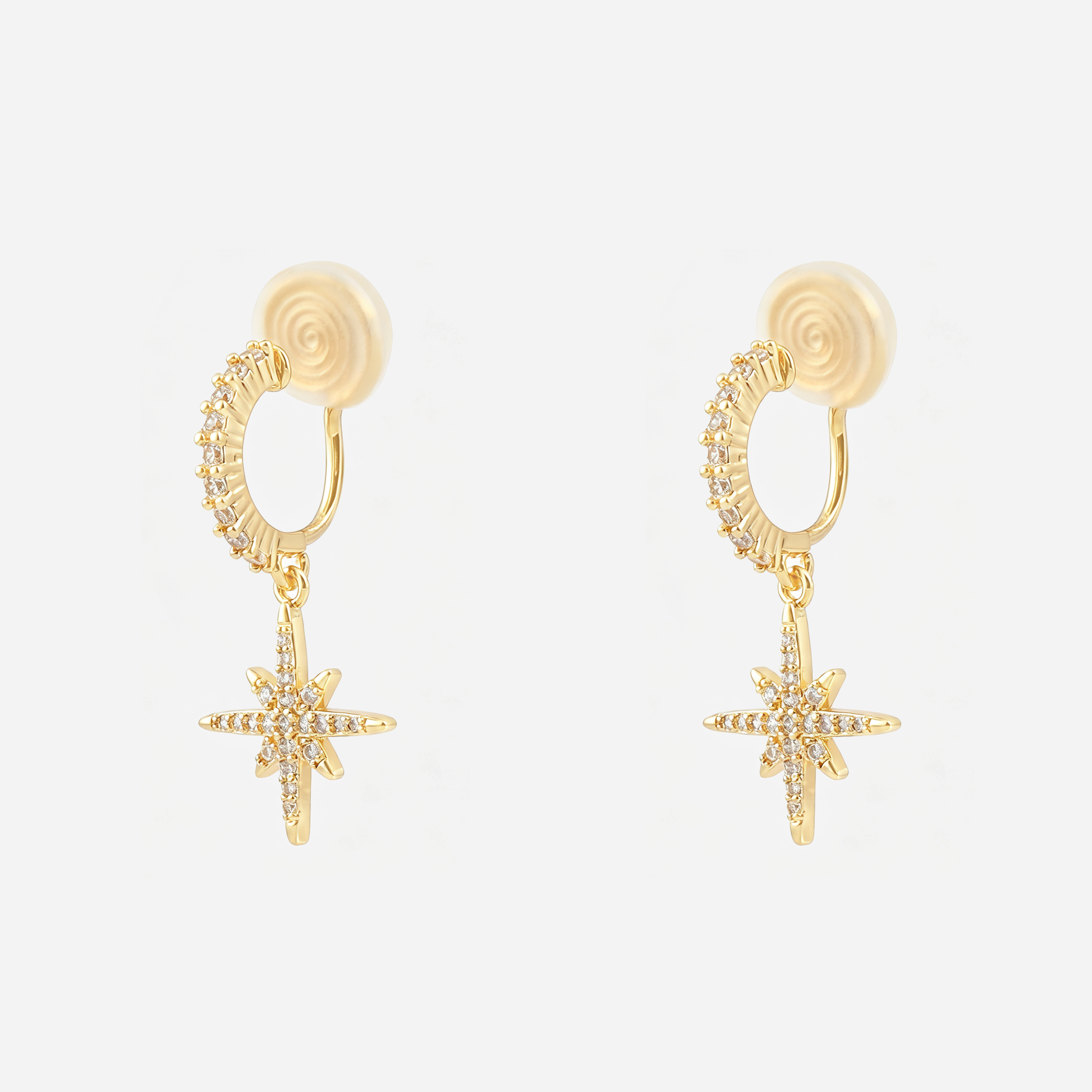 Starburst Crystal Clip-On Dangle Earrings in gold angle view