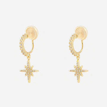 Starburst Crystal Clip-On Dangle Earrings in gold angle view