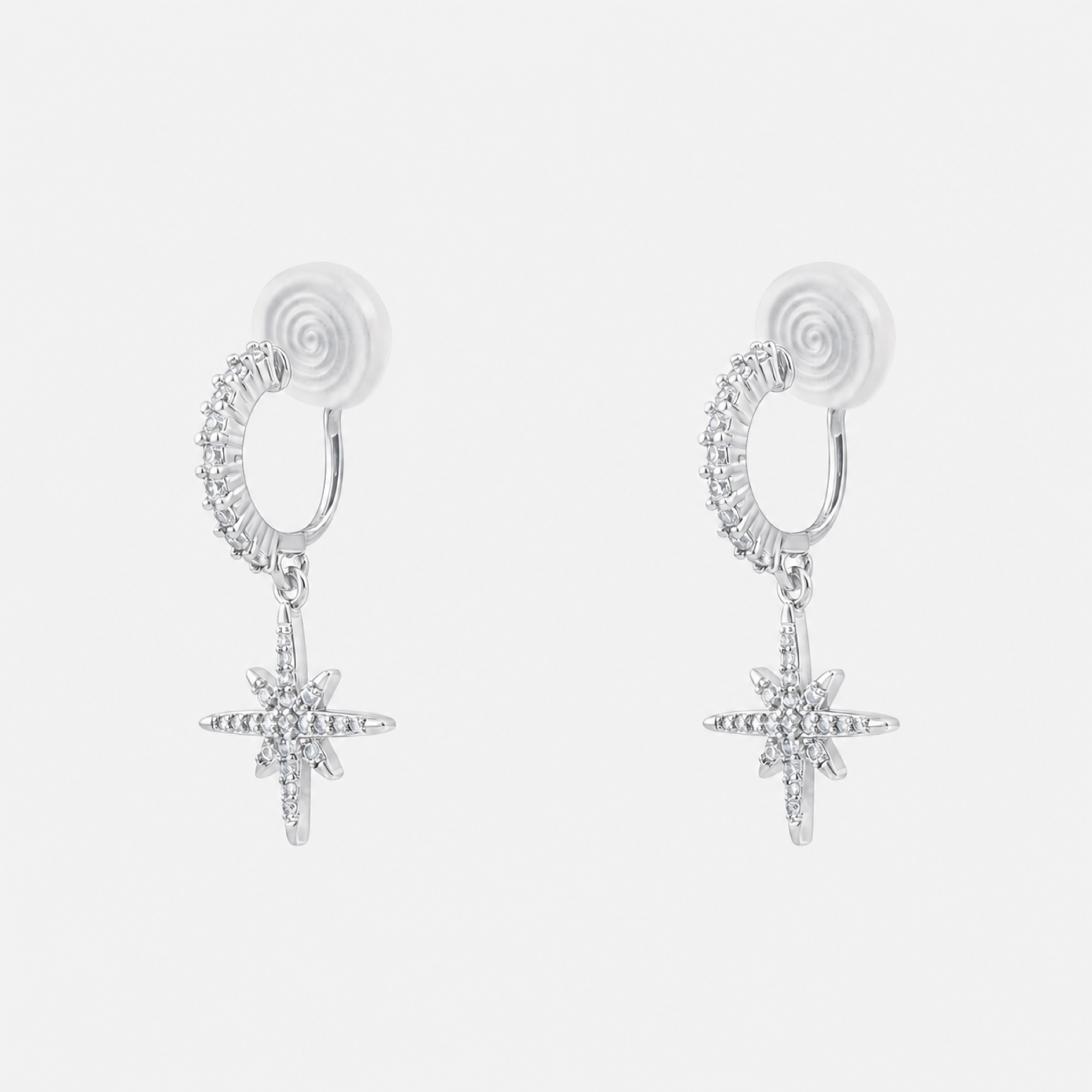 Starburst Crystal Clip-On Dangle Earrings in silver angle view