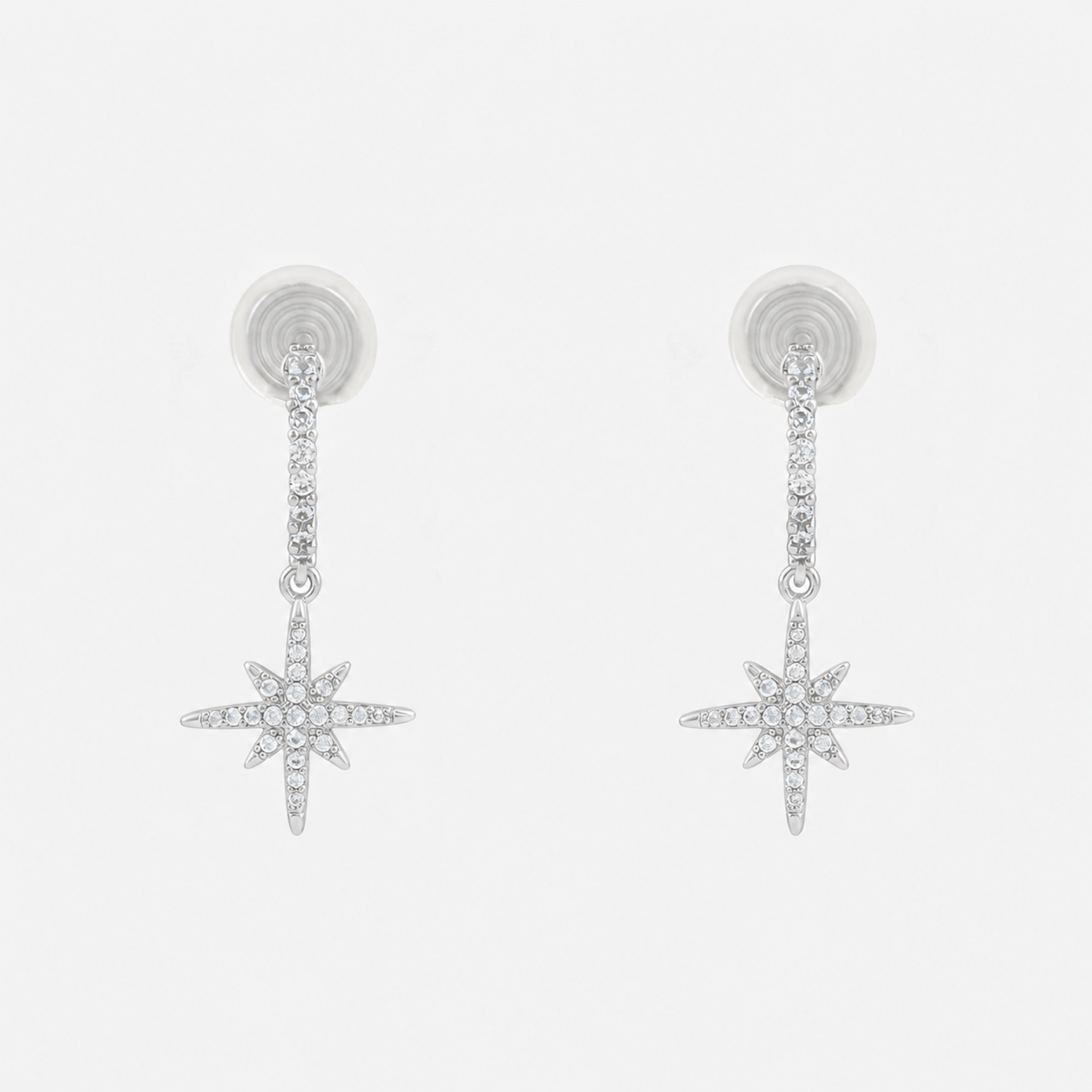 Starburst Crystal Clip-On Dangle Earrings in silver front view
