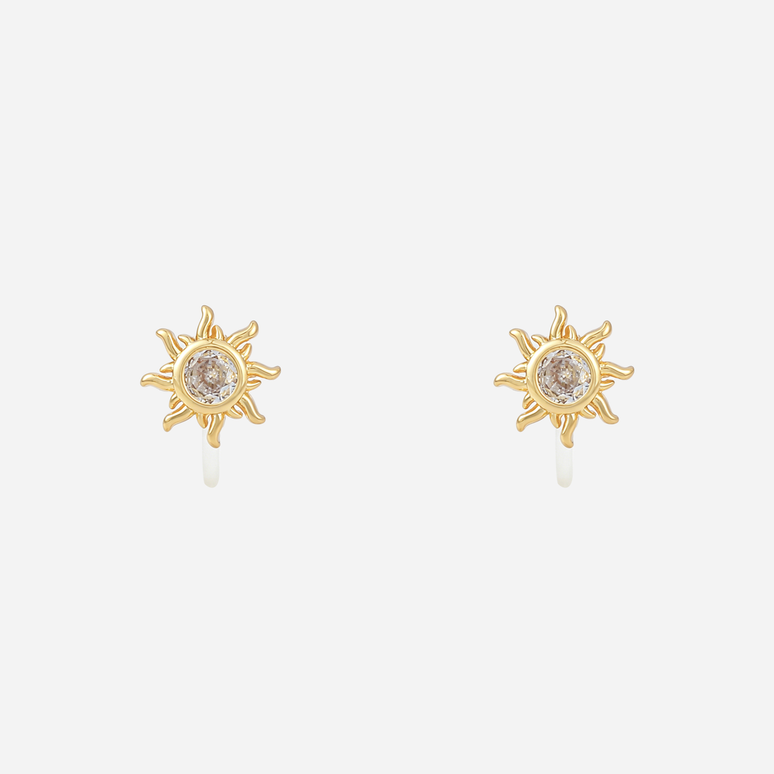 Gold sunburst crystal clip-on stud earrings with invisible resin clips | SOMIY