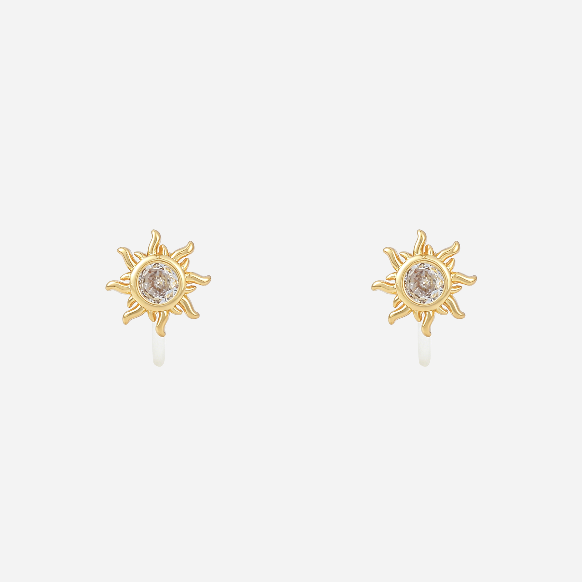 Gold sunburst crystal clip-on stud earrings with invisible resin clips | SOMIY