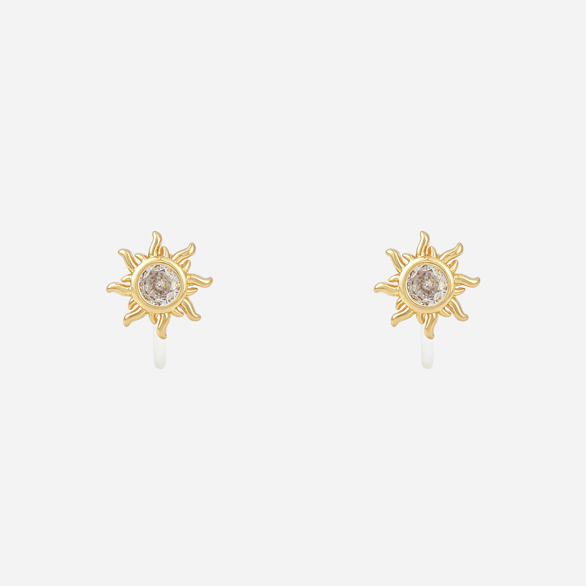 Gold sunburst crystal clip-on stud earrings with invisible resin clips | SOMIY