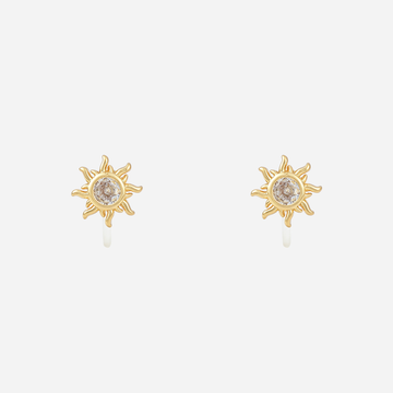 Gold sunburst crystal clip-on stud earrings with invisible resin clips | SOMIY