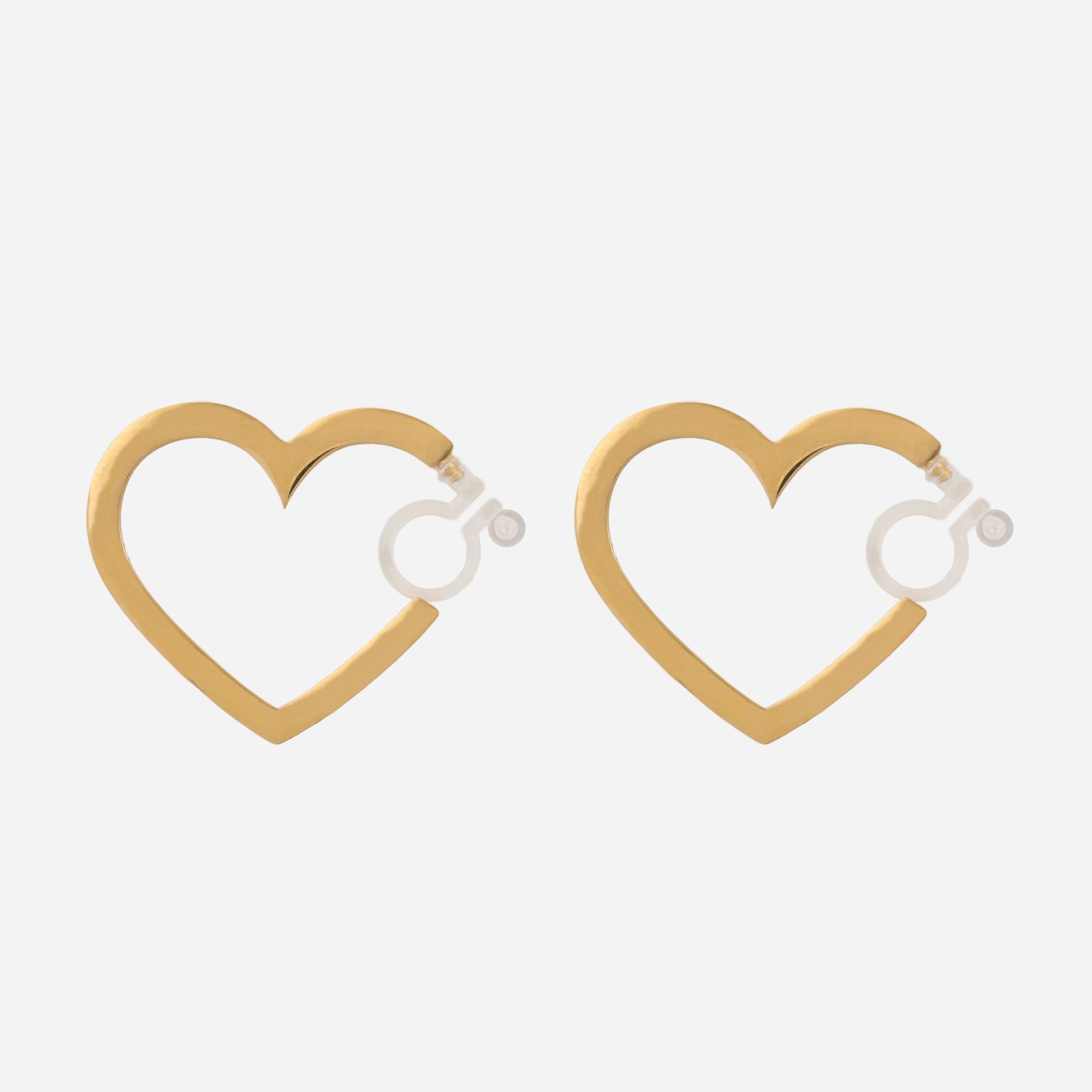 Pendientes de aro con clip de corazón - Oro