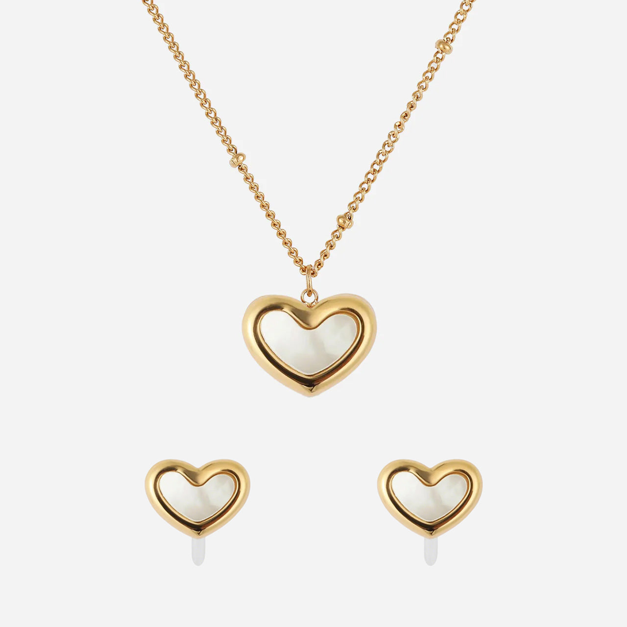 Mother of Pearl Heart Set (Clip-On Earrings&Necklace) - SOMIY