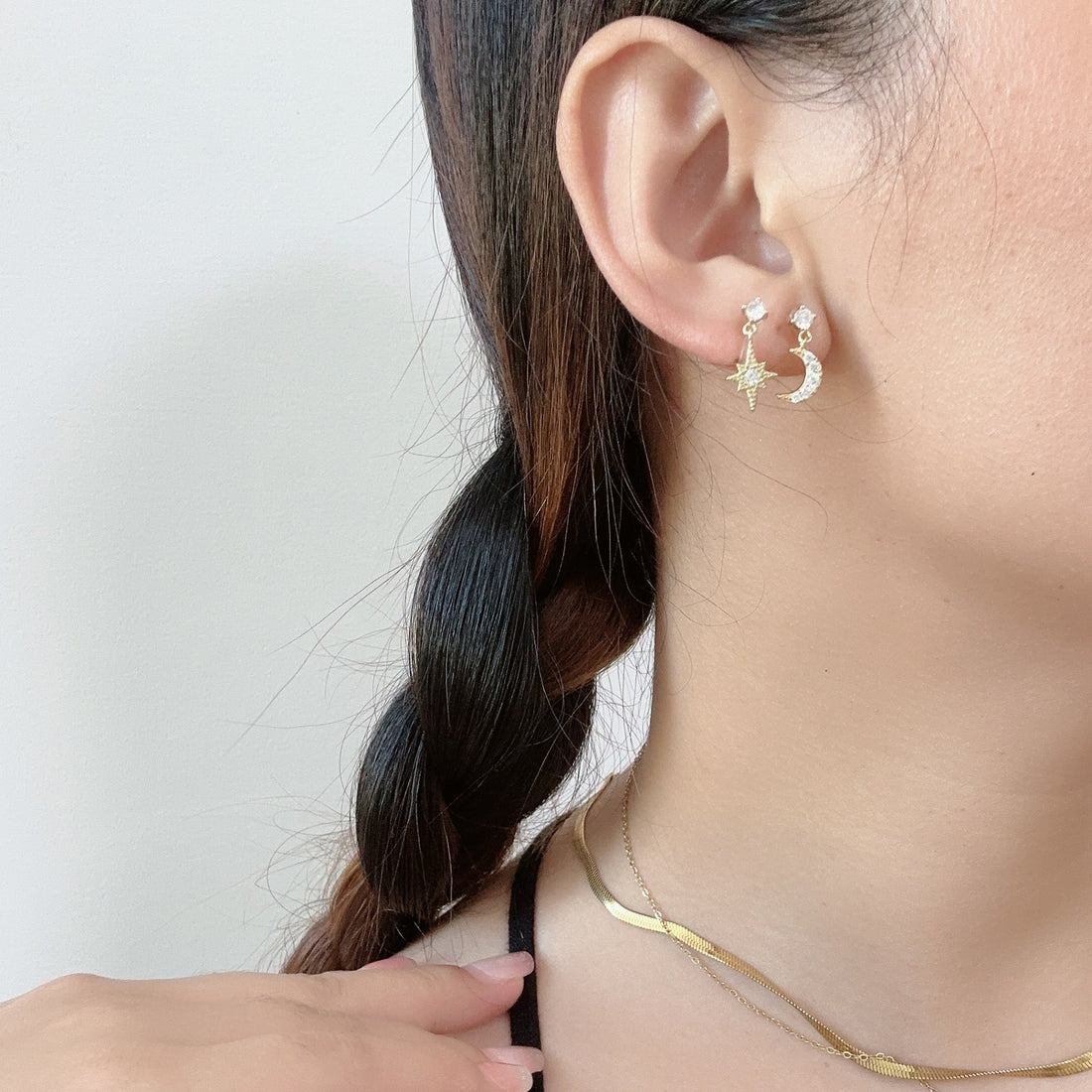 Star & Moon Clip-On Chain Earrings - SOMIY