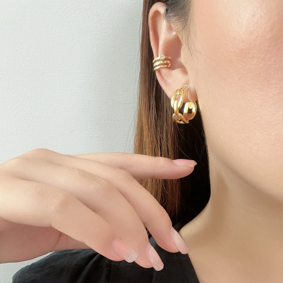 Round Chain Clip-on Hoop Earrings - Gold - SOMIY