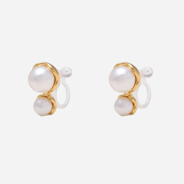 Simple Pearl Clip-On Stud Earrings - Gold