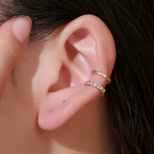 Ear cuff paralelo engastado de diamantes - Oro